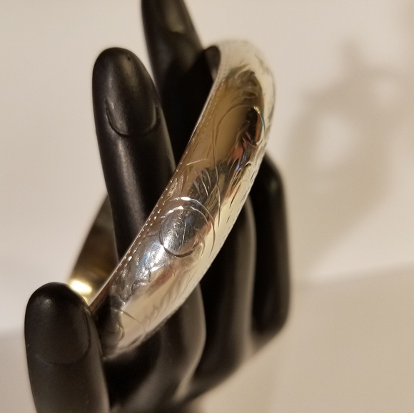 70's Oversized Etched Silver Bangle Bracelet
